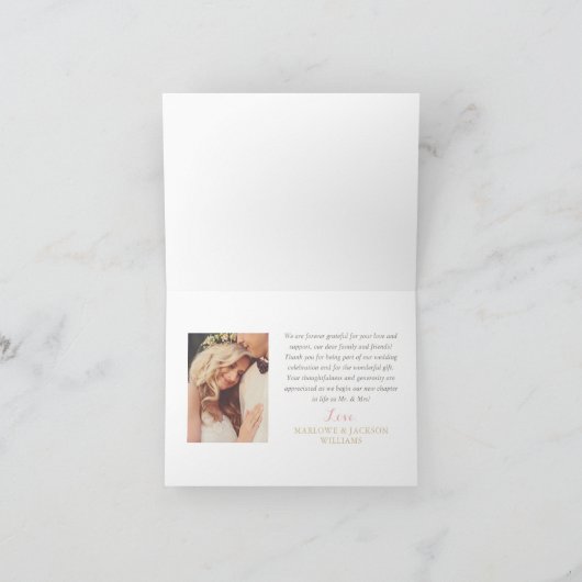 Blush Pink and Gold Floral Boho Wedding Photo Bedankkaart (Binnen)