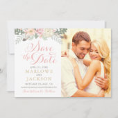 Blush Pink and Gold Floral Boho Wedding Photo Save The Date (Voorkant)