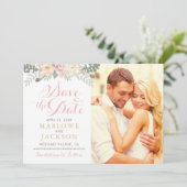 Blush Pink and Gold Floral Boho Wedding Photo Save The Date (Staand voorkant)