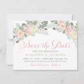Blush Pink and Gold Floral Boho Wedding Photo Save The Date (Voorkant)