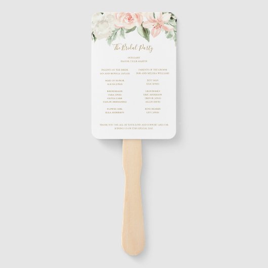 Blush Pink and Gold Floral Boho Wedding Programme Handwaaier (Achterkant)