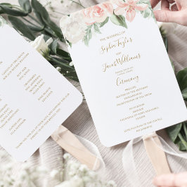 Blush Pink and Gold Floral Boho Wedding Programme Handwaaier