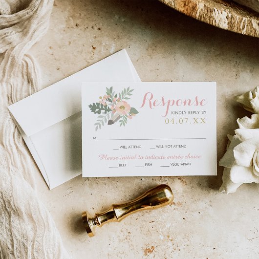 Blush Pink and Gold Floral Boho Wedding RSVP Kaartje