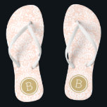 Blush Pink and Gold Floral Damask Monogram Teenslippers<br><div class="desc">Aangepast gedrukte flip flop sandalen met een stijlvol elegant floral damask patroon en uw aangepaste monogram of andere tekst in een cirkelvormig lijst. Klik aanpassen het om tekstdoopvonten en kleuren te veranderen of uw eigen afbeeldingen toe te voegen om unieke één van een soortontwerp te creëer!</div>
