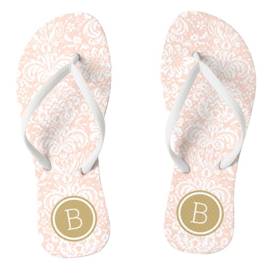 Blush Pink and Gold Floral Damask Monogram Teenslippers (Voetbed)