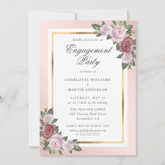 Blush Pink and Gold Floral Engagement Party Kaart (Voorkant)