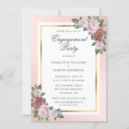 Blush Pink and Gold Floral Engagement Party Kaart