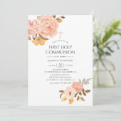 Blush Pink and Gold Floral First Heilige Communie Kaart (Staand voorkant)