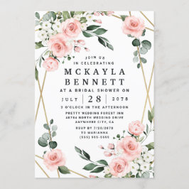 Blush Pink and Gold Floral Greenery Vrijgezellenfe Kaart