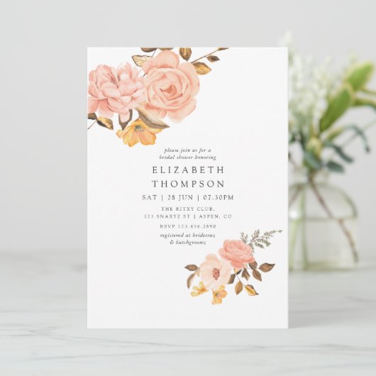 Blush Pink and Gold Floral Vrijgezellenfeest Kaart (Staand voorkant)