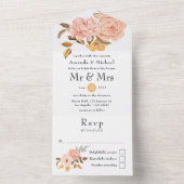 Blush Pink and Gold Floral Wedding All In One Uitnodiging (Binnen)