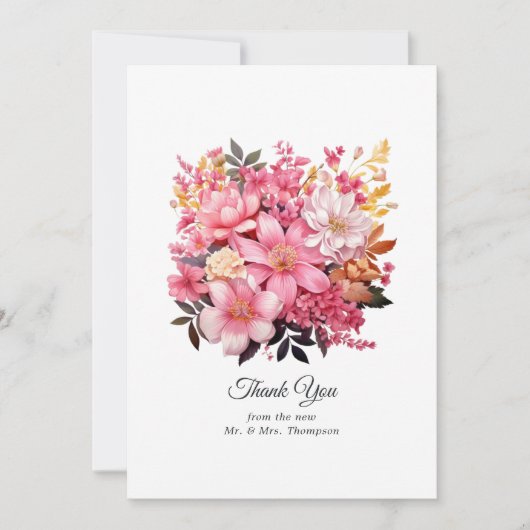 Blush Pink and Gold Floral Wedding Bedankkaart (Voorkant)