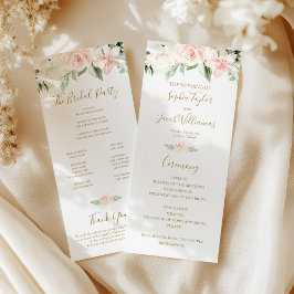 Blush Pink and Gold Floral Wedding Ceremony Programmakaart