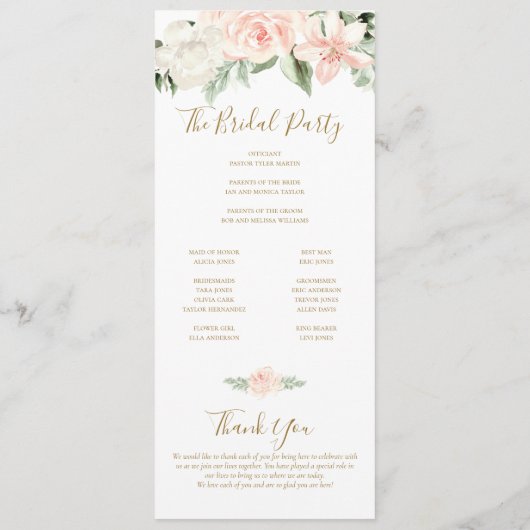 Blush Pink and Gold Floral Wedding Ceremony Programmakaart (Achterkant)