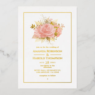 Blush Pink and Gold Floral Wedding Folie Uitnodiging