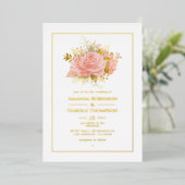 Blush Pink and Gold Floral Wedding Folie Uitnodiging (Staand Voorkant)
