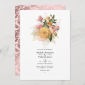 Blush Pink and Gold Floral Wedding Invitation Kaart (Voorkant / Achterkant)
