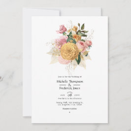 Blush Pink and Gold Floral Wedding Invitation Kaart