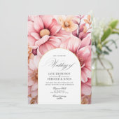 Blush Pink and Gold Floral Wedding Kaart (Staand voorkant)
