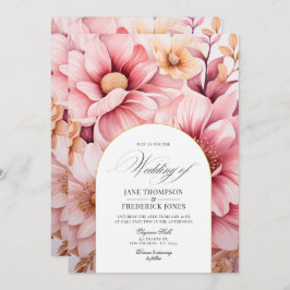 Blush Pink and Gold Floral Wedding Kaart
