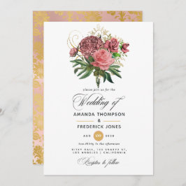 Blush Pink and Gold Floral Wedding Kaart