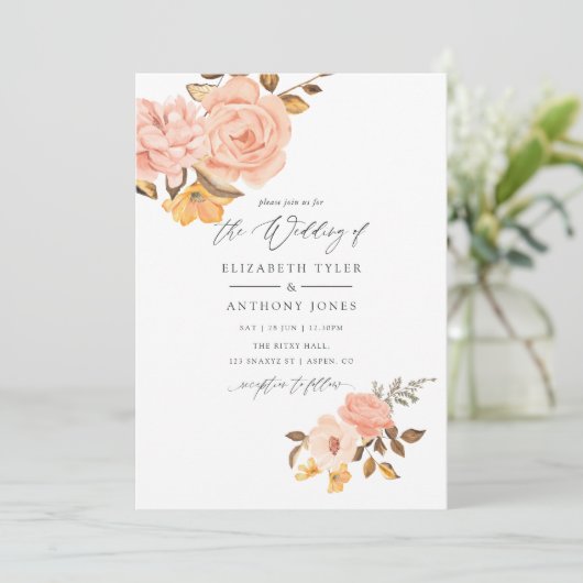 Blush Pink and Gold Floral Wedding Kaart (Staand voorkant)