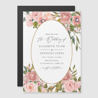Blush Pink and Gold Floral Wedding Magnetische Uitnodiging