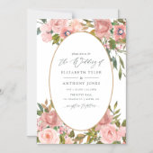 Blush Pink and Gold Floral Wedding Magnetische Uitnodiging (Voorkant)