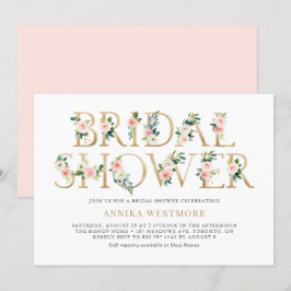 Blush Pink and Gold Foil Floral Girl Vrijgezellenf Kaart