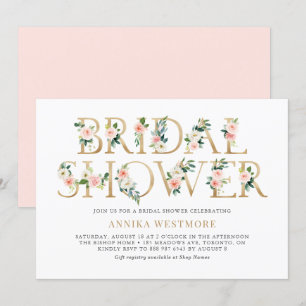 Blush Pink and Gold Foil Floral Girl Vrijgezellenf Kaart