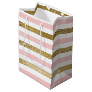 Blush Pink and Gold Foil Stripe Birthday Party Medium Cadeauzakje