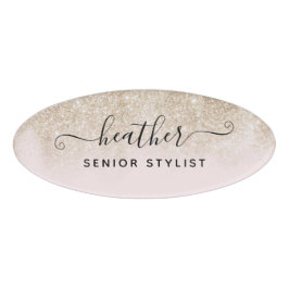 Blush Pink and Gold Glitter Salon Employee Naambadge