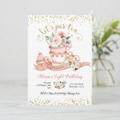 Blush Pink and Gold Let's Par-Tea Girl Birthday I Kaart (Staand voorkant)