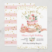 Blush Pink and Gold Let's Par-Tea Girl Birthday I Kaart (Voorkant / Achterkant)