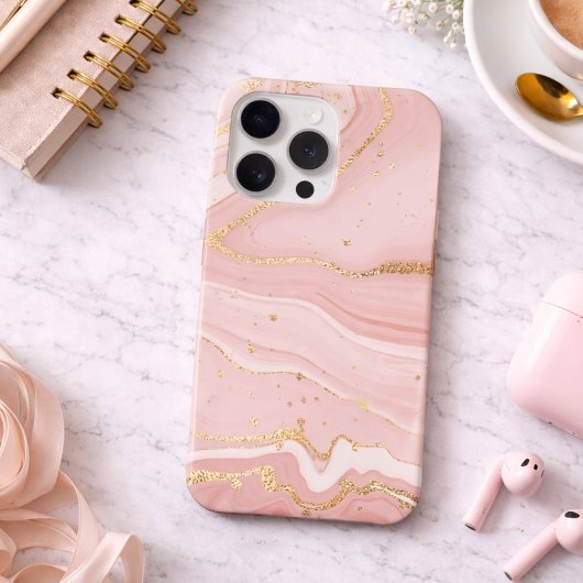 Blush Pink and Gold Marble iPhone Hoesje