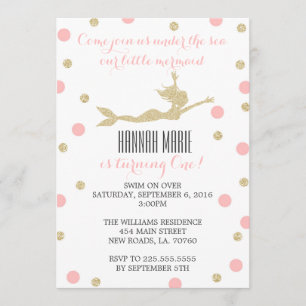 Blush Pink and Gold Mermaid Birthday Party Kaart