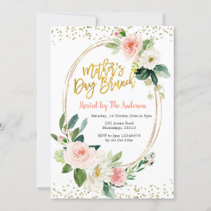Blush Pink and Gold Moederdag Brunch Invitation Kaart