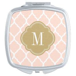 Blush Pink and Gold Moroccan Quatrefoil Monogram Make-up Spiegel