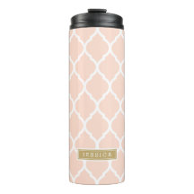 Blush Pink and Gold Moroccan Quatrefoil Monogram