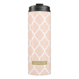 Blush Pink and Gold Moroccan Quatrefoil Monogram Thermosbeker