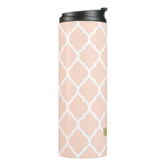 Blush Pink and Gold Moroccan Quatrefoil Monogram Thermosbeker (Gedraaid links)