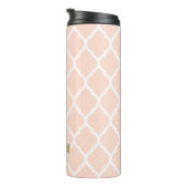 Blush Pink and Gold Moroccan Quatrefoil Monogram Thermosbeker (Geroteerd rechts)