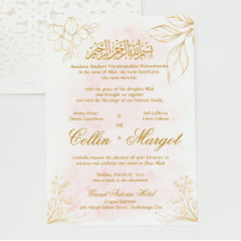 Blush Pink and Gold Muslim Wedding Line Art Kaart