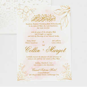 Blush Pink and Gold Muslim Wedding Line Art Kaart
