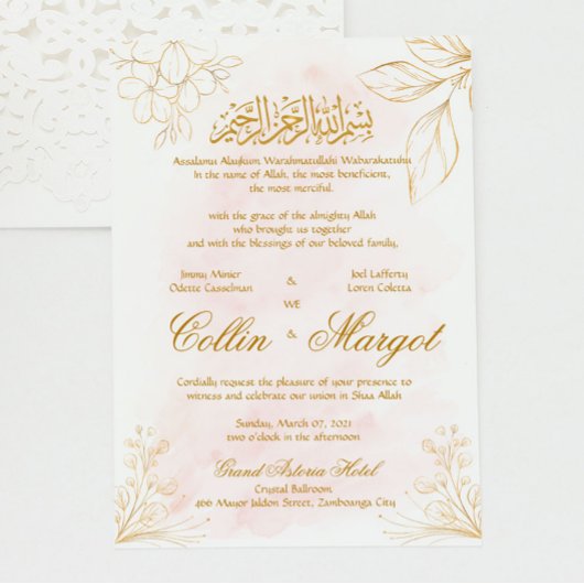 Blush Pink and Gold Muslim Wedding Line Art Kaart