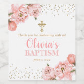 Blush Pink and Gold Peony Baptism Wijn Etiket (Enkel label)