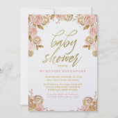 Blush Pink and Gold Peony Chic Girl Baby shower Kaart (Voorkant)