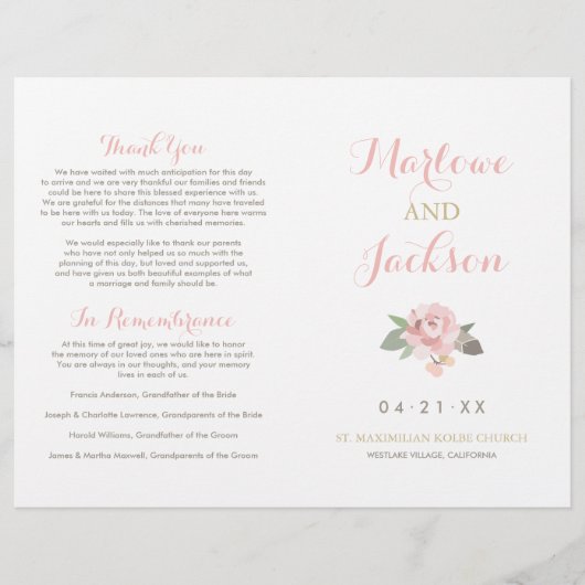 Blush Pink and Gold Peony Flower Wedding Programs  (Voorkant)