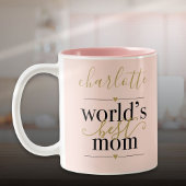 Blush Pink and Gold Personalized Worlds Beste mama Tweekleurige Koffiemok