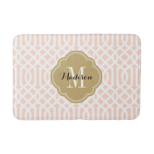 Blush Pink and Gold Trellis Monogram Badmat